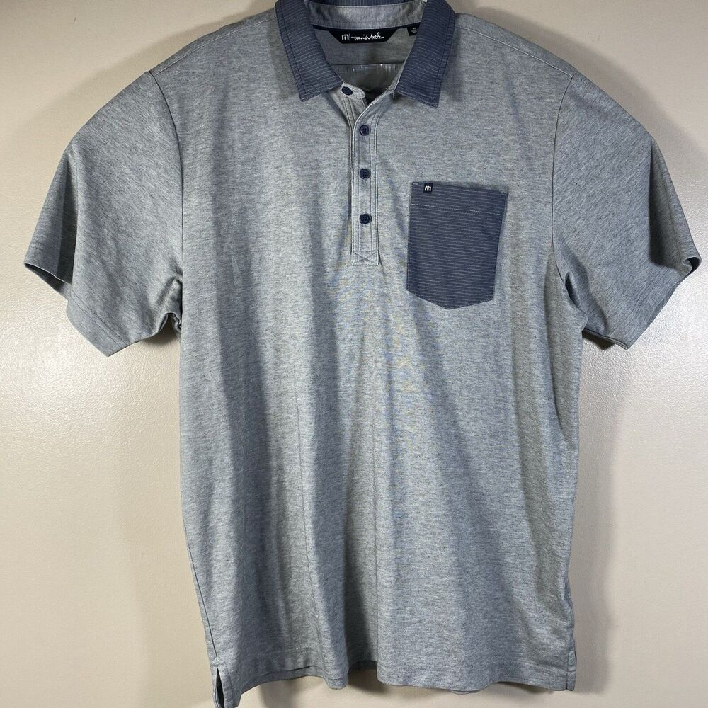 Travis Mathew Golf Shirt Men XL Two-Tone Gray Pocket Polo Short Sleeve Pima